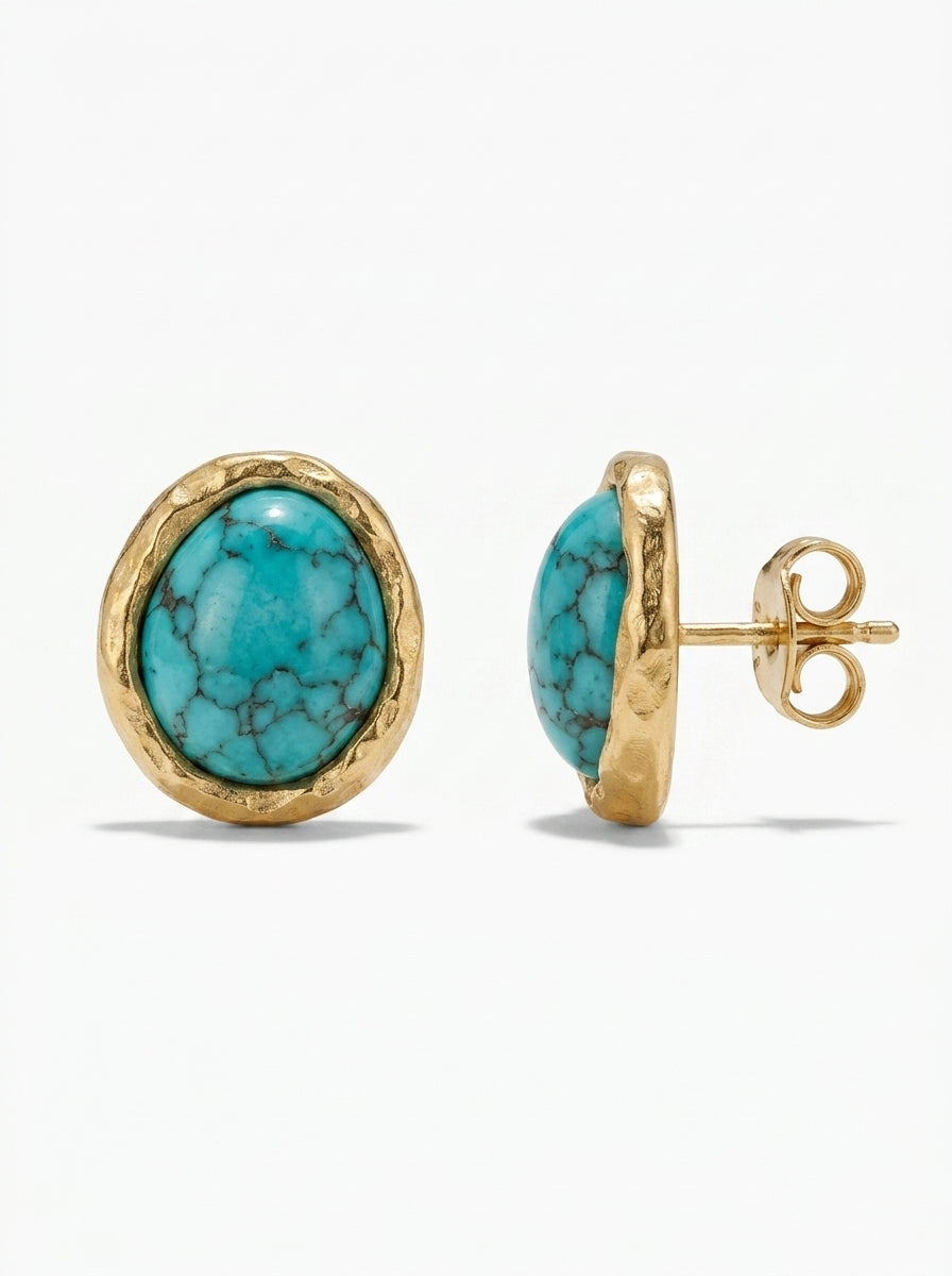 Azure Bi Stud Earrings — enlarged view on a white background