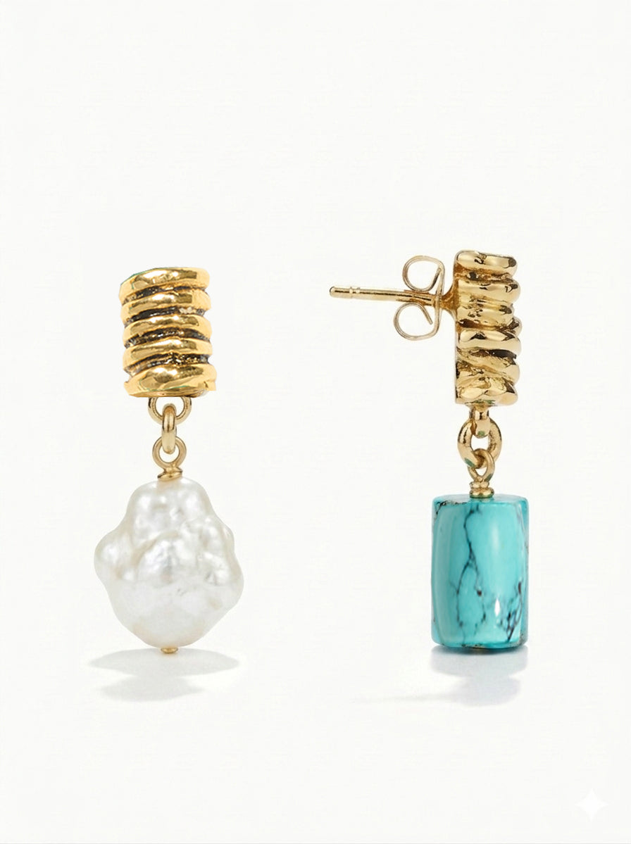 Twin Form Drop Earrings — enlarged view on a white background