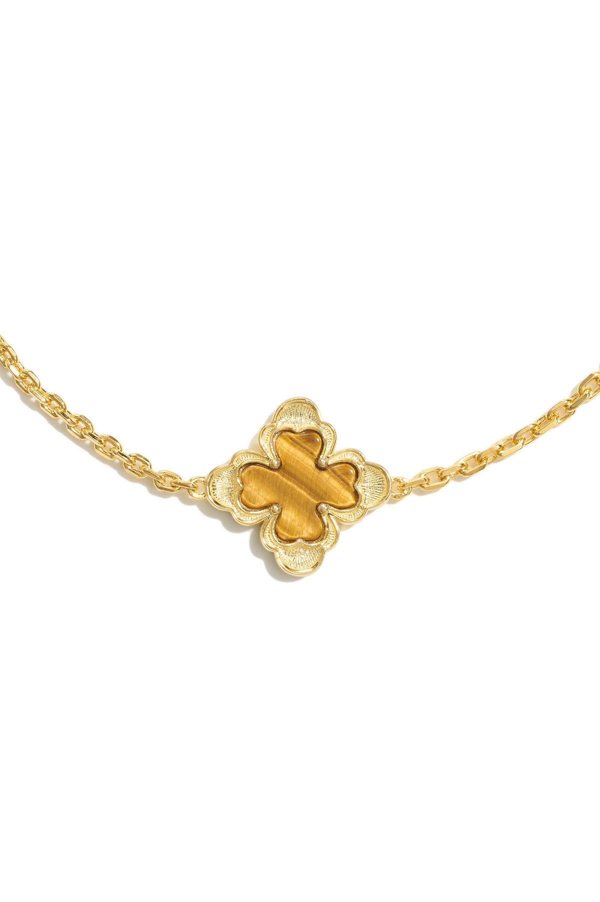 Classic Sacred Bloom Five-Motif Bracelet — Tiger's Eye — bracelet detail on a white background