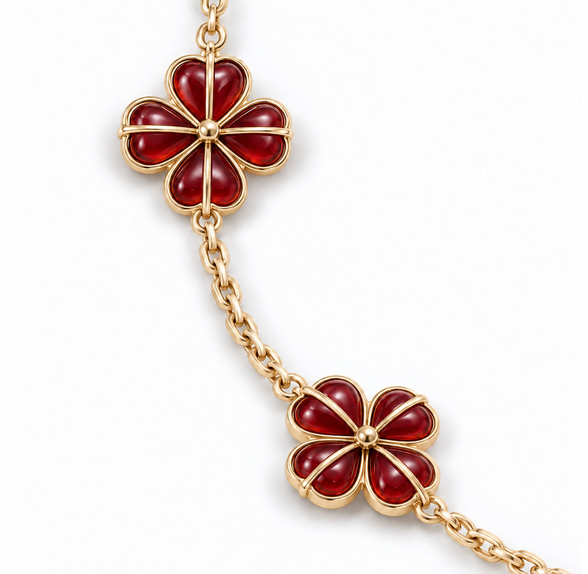 Crimson Totem Agate Five-Motif Bracelet — Red Agate — bracelet detail on a white background