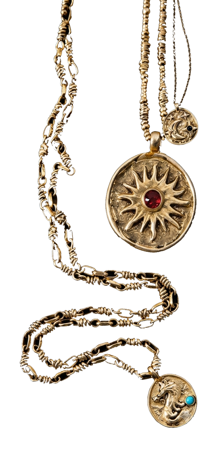 Sanctura sun and dragon talisman necklaces