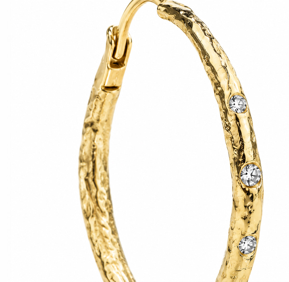 Close-up detail of Golden Rhythm Hoop Earrings