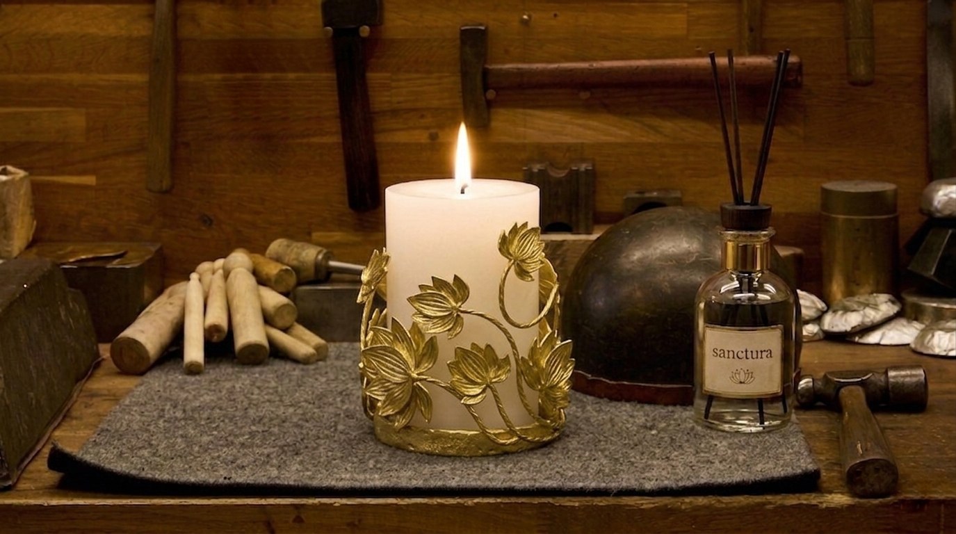 Sanctura candle and home fragrance objects in the atelier