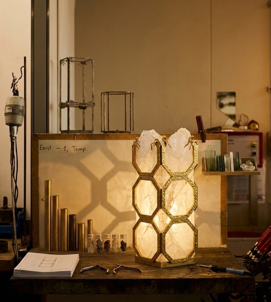 Sanctura illuminated crystal object in the workshop